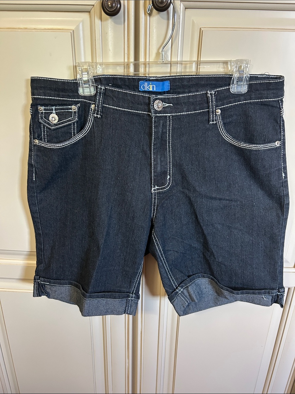 Dark Blue Denim Cuffed Women's Shorts